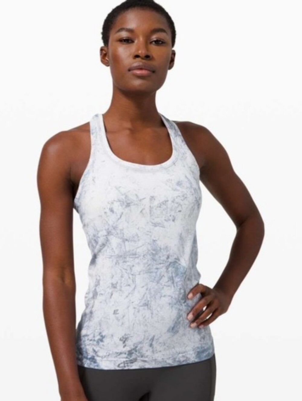 LULULEMON Women's Light Gray Swiftly tech Marble-Print Racerback Tank Top Sz 12